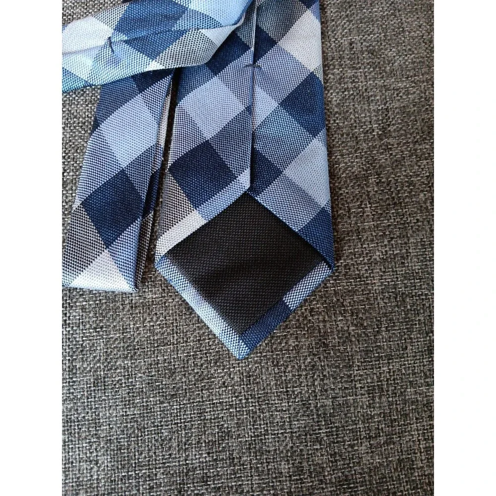 Tie 70s 80s 90s Y2K Mens Nordstrom Silk Blue Plaid 3.5 Wide 60 Long